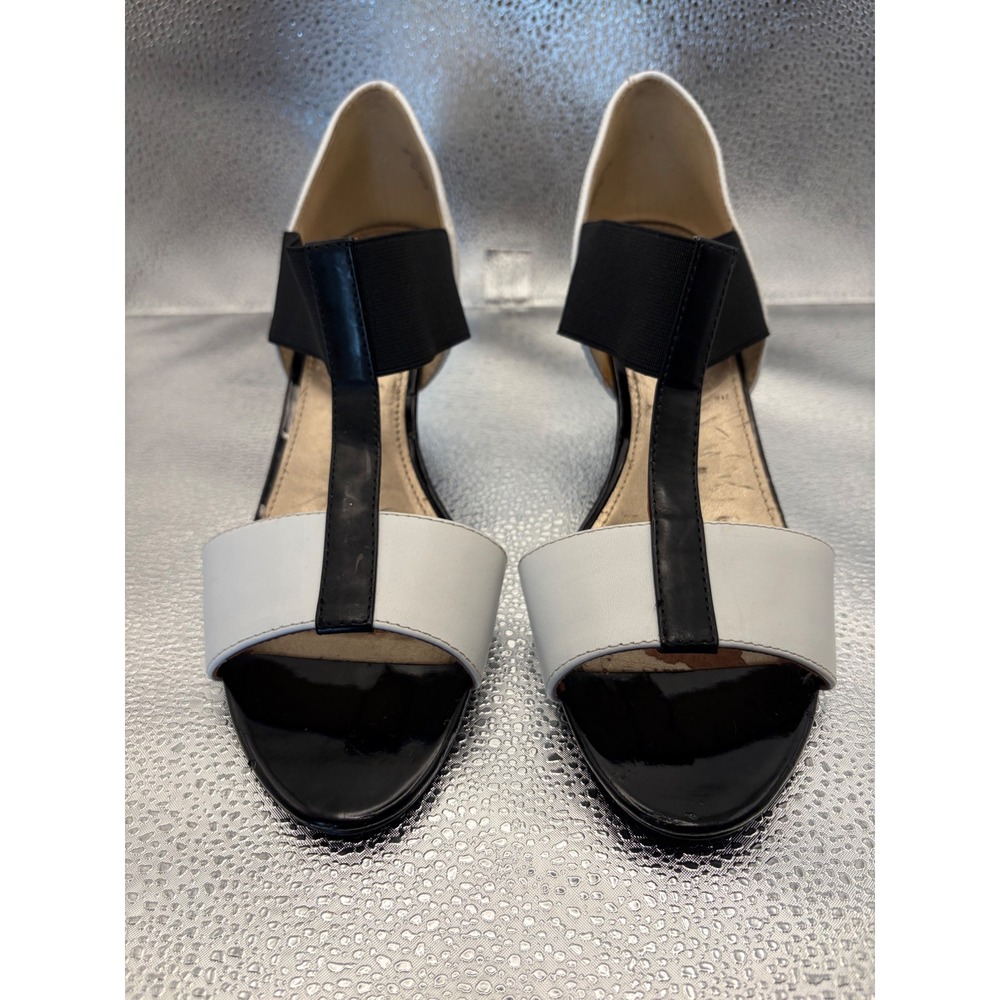 Circa Joan & David Womens Black White Color Block Wedge T-Strap Sandals Size 9